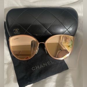 Chanel Rose Gold 18K Metal Cat Eye Womens Sunglasses
